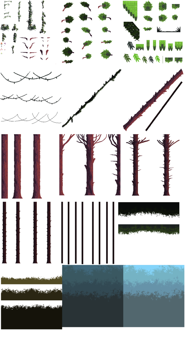一个像素游戏森林场景素材资源包