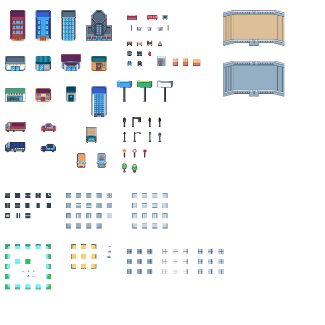 一个自上而下的像素游戏城市素材包