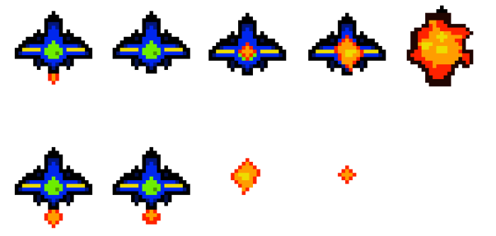 4个像素游戏太空船动画素材资源