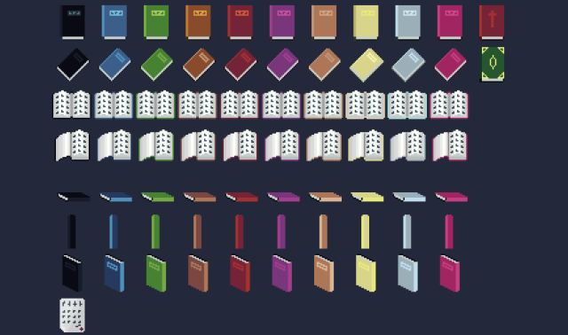 一组32*32的中世纪2D像素游戏书籍图片素材