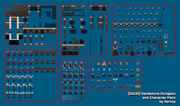 32*32的奇幻像素游戏砂石地牢和NPC角色素材资产包