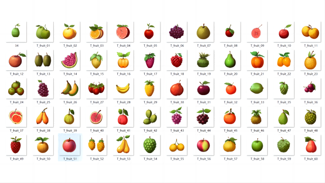 60个高清2D像素卡通水果图标素材