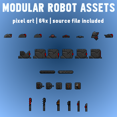 模块化的2D像素游戏机器人素材图片