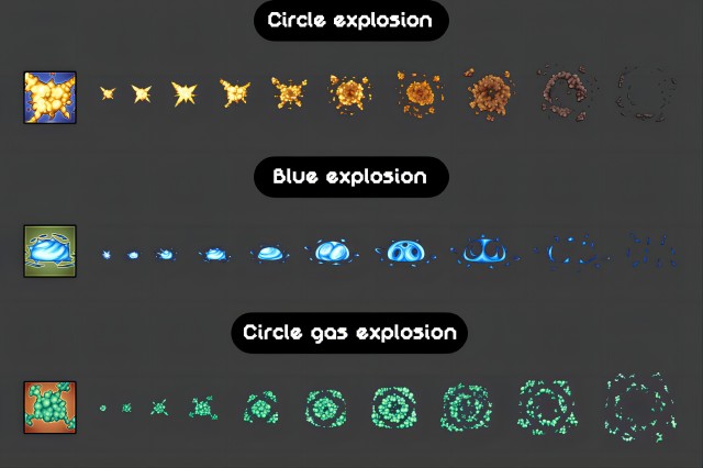 一组2D像素游戏爆炸/烟雾特效素材