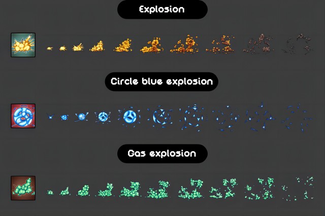 一组2D像素游戏爆炸/烟雾特效素材