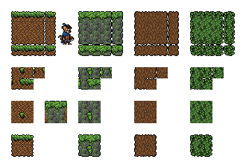 2D像素艺术游戏花卉树林和陷阱瓷砖集素材