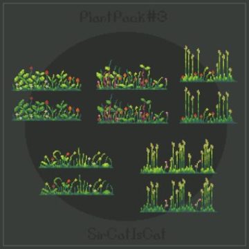 一组2D像素绿色植物素材资产包