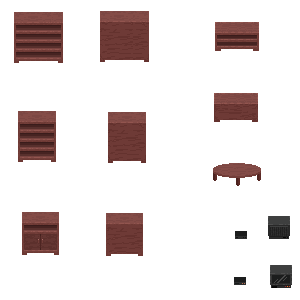一组自上而下的2D像素游戏客厅家具素材资产