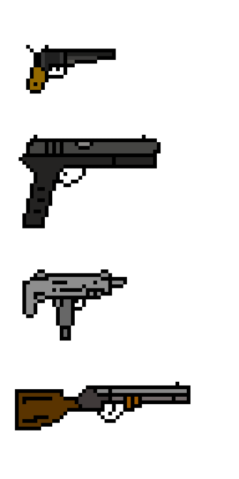 4个逼真的2D像素艺术武器枪支素材