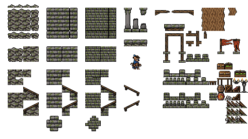 2D像素游戏古代城堡图块集素材