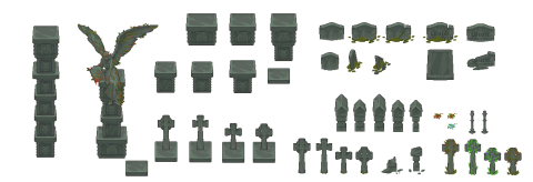 自上而下的2D像素恐怖游戏石头墓地资产素材包