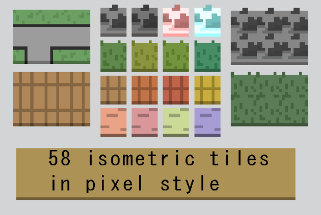一组2D像素游戏等距瓷砖素材