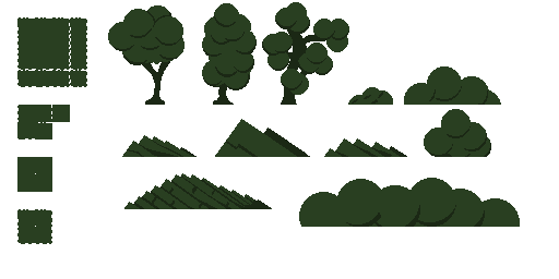 2D像素艺术游戏花卉树林和陷阱瓷砖集素材