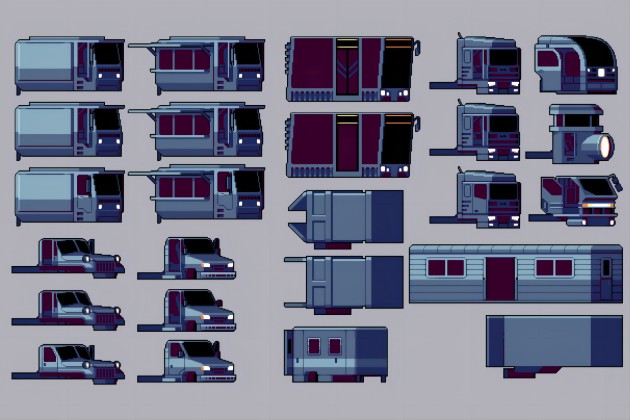 一组免费2D像素卡车构造素材
