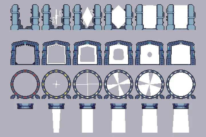 一组像素科幻游戏门和传送门动画素材