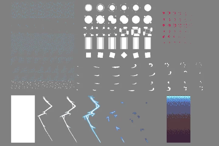 一组2D像素游戏天气效果动画素材