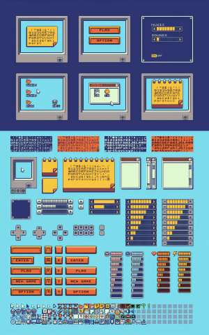 一组像素游戏用户界面UI资产素材