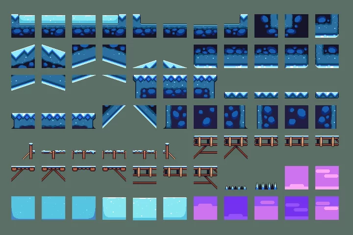 2D像素游戏冰雪环境资产素材包