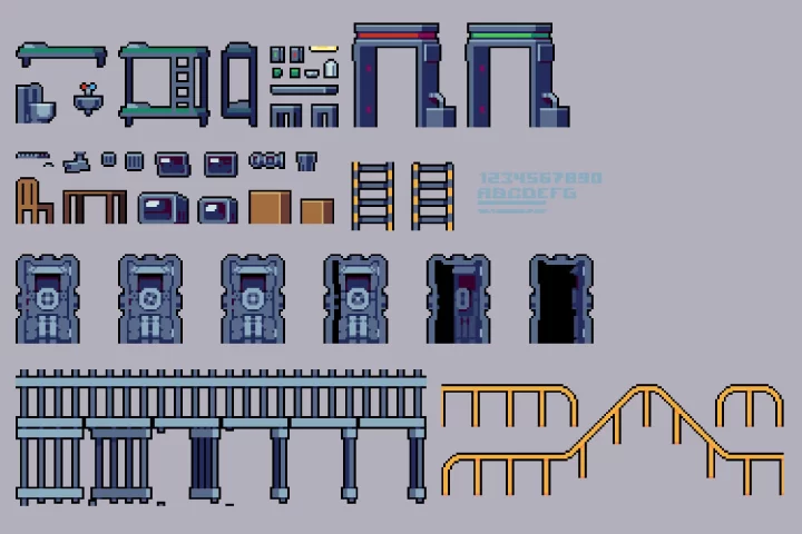一组2D像素游戏监狱资产素材
