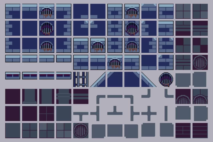 32*32的2D像素游戏下水道资产素材包