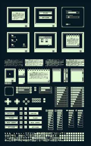 一组像素游戏用户界面UI资产素材
