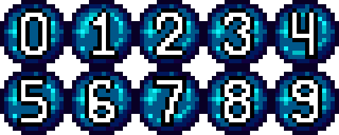 16*16的2D像素用户界面UI数字球体图标素材