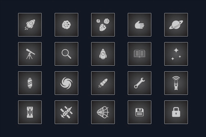 一组2D像素太空科幻游戏用户界面UI图标素材