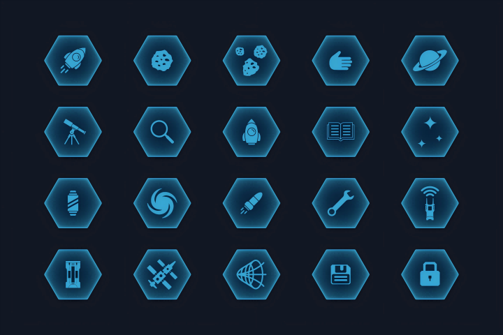 一组2D像素太空科幻游戏用户界面UI图标素材