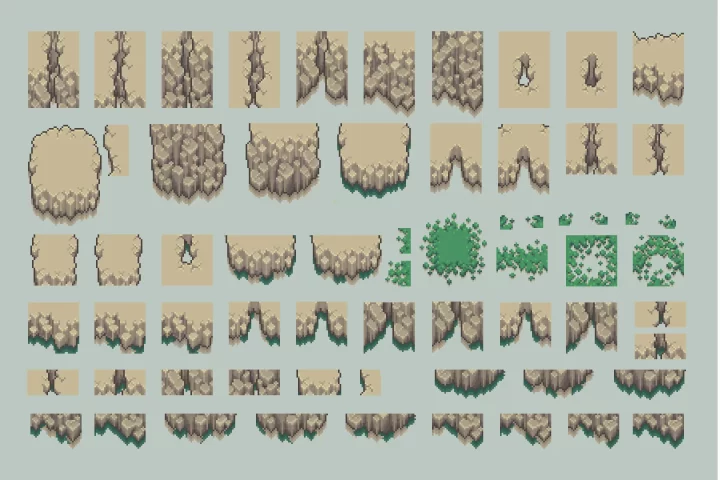 自上而下的像素游戏多岩石区域区域资产素材