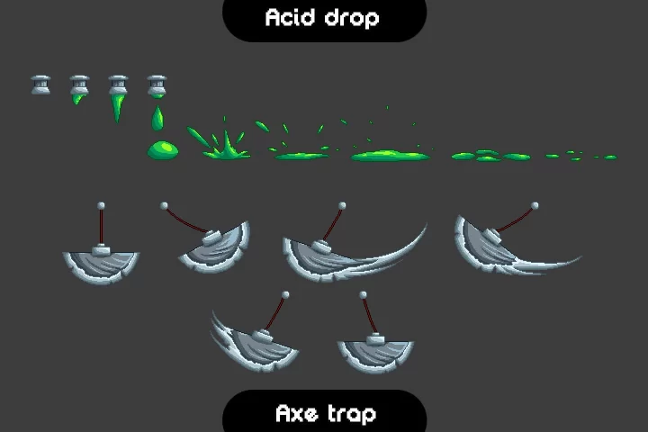 一组2D像素游戏障碍和陷阱动画素材