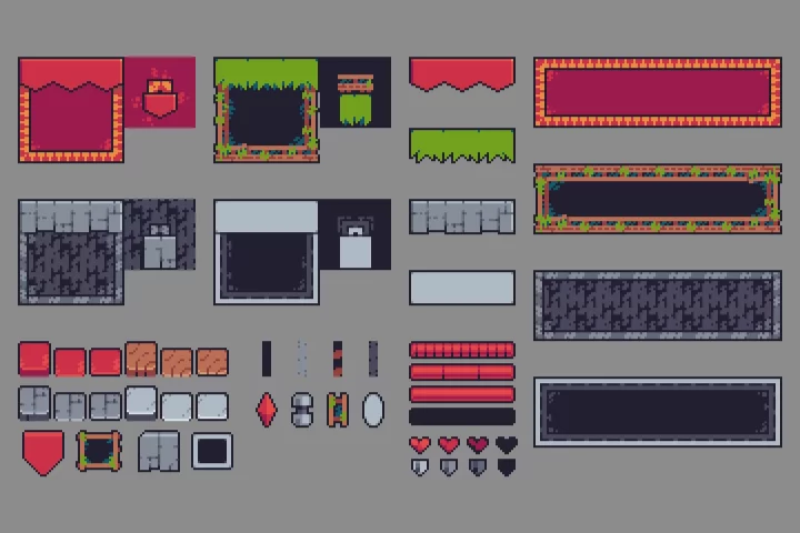 一套像素平台游戏图形用户界面GUI素材套装