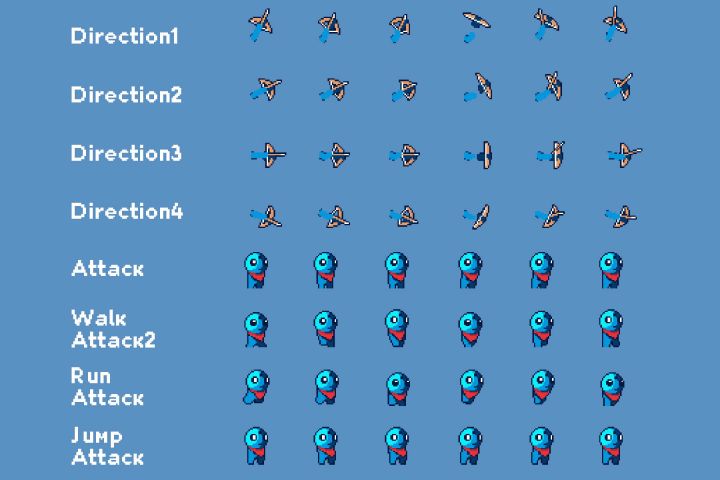 3个带有弓箭的迷你像素平台游戏弓箭手英雄动画素材