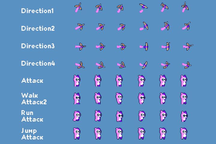 3个带有弓箭的迷你像素平台游戏弓箭手英雄动画素材