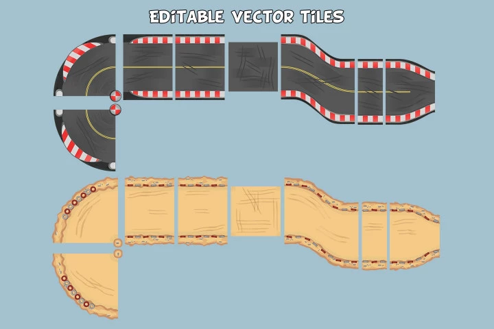 自上而下的2D赛车游戏赛道瓷砖素材