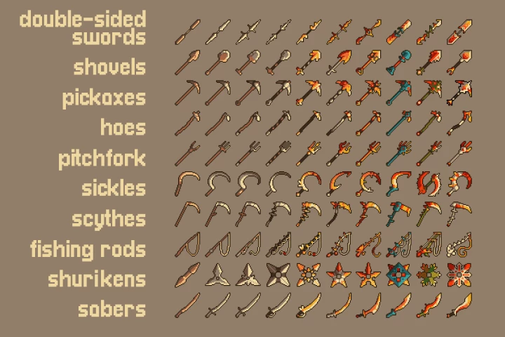 100个32*32中世纪奇幻像素游戏武器图标素材包3