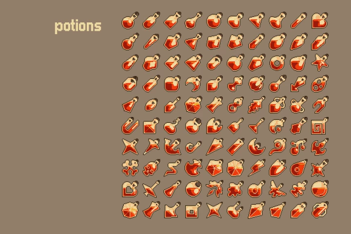 100个32*32的像素RPG游戏魔法药水图标素材