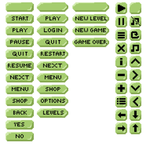 一组像素游戏用户界面UI按钮素材