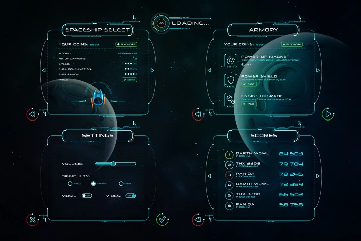 完整的2D小行星粉碎机游戏素材套件