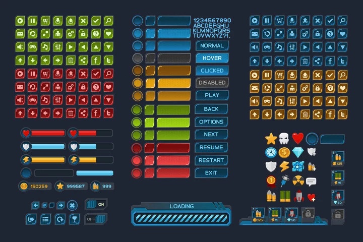 2D太空科幻游戏图形用户界面GUI素材包