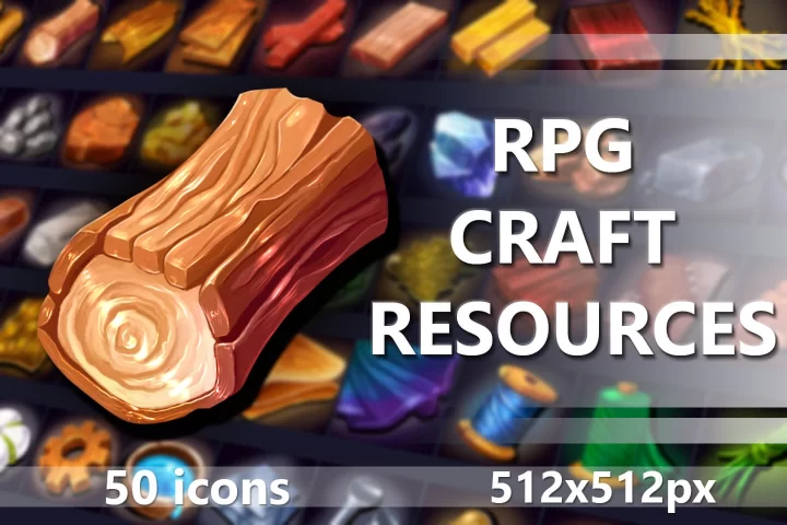 50个矢量2D RPG游戏制作材料图标素材