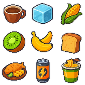 9个AI帮助生成的微型像素食物和饮料图标素材