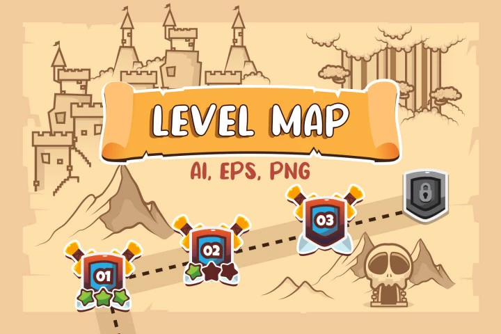 矢量2D中世纪RPG游戏关卡地图资产素材