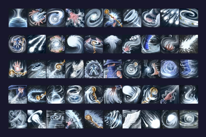 50个免费的2D RPG游戏空气魔法师技能图标素材