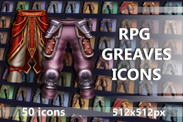 50个2D中世纪RPG游戏护腿图标素材
