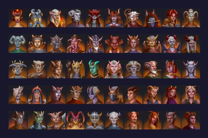 50个2D奇幻RPG游戏恶魔头像图标素材