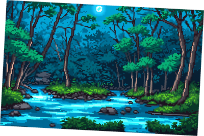 5个精美的静态像素魔法森林河流背景图片素材