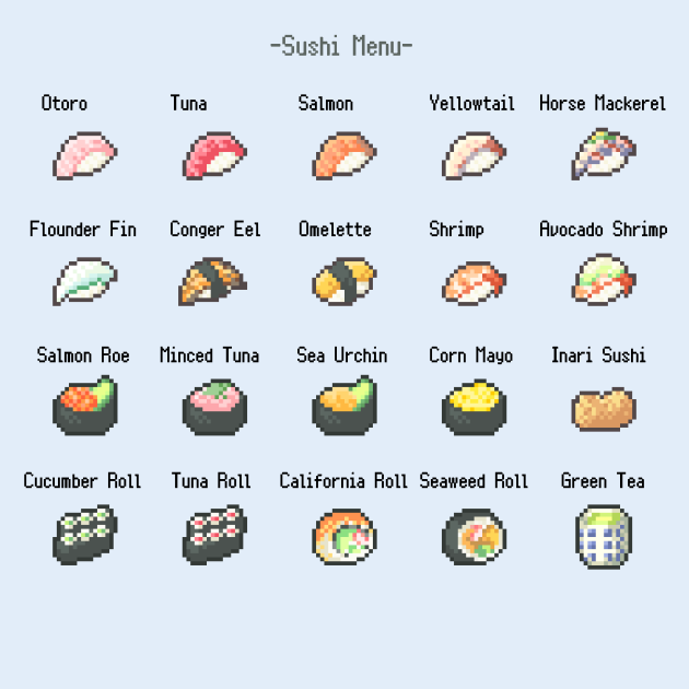 20个16*16的像素日本美味寿司食物素材
