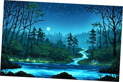 5个精美的静态像素魔法森林河流背景图片素材