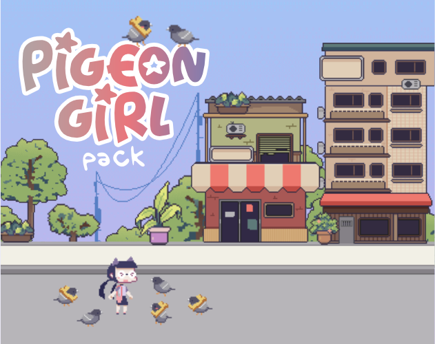 可爱的小型像素鸽子少女资产素材