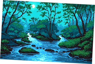 5个精美的静态像素魔法森林河流背景图片素材